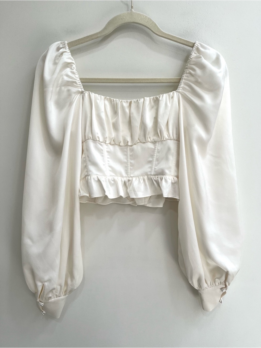 For Love and Lemons Carina blouse off white satin milkmaid corset Victorian S - Picture 5 of 11